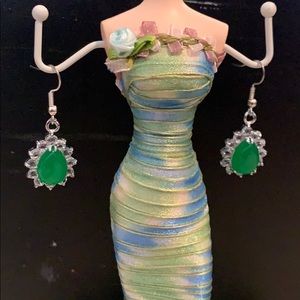 925 Sterling Silver Natural Green Jade Earrings